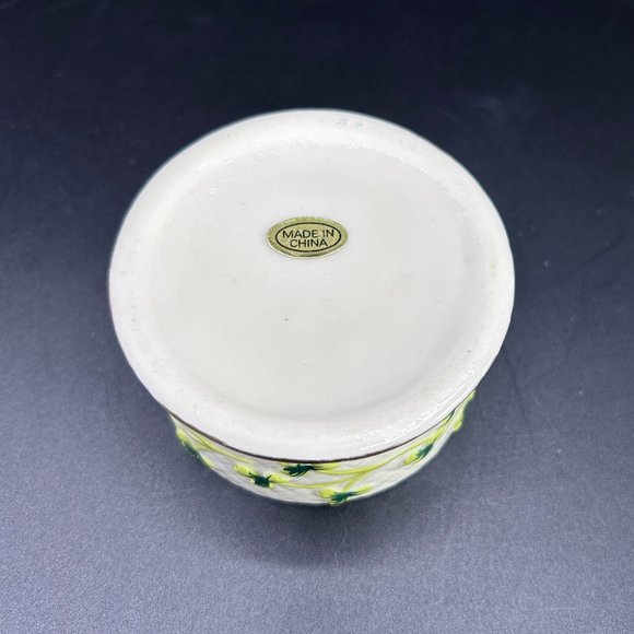 Lidded Ceramic Trinket Holder Box Storage Container White Green Floral - Picture 4 of 8